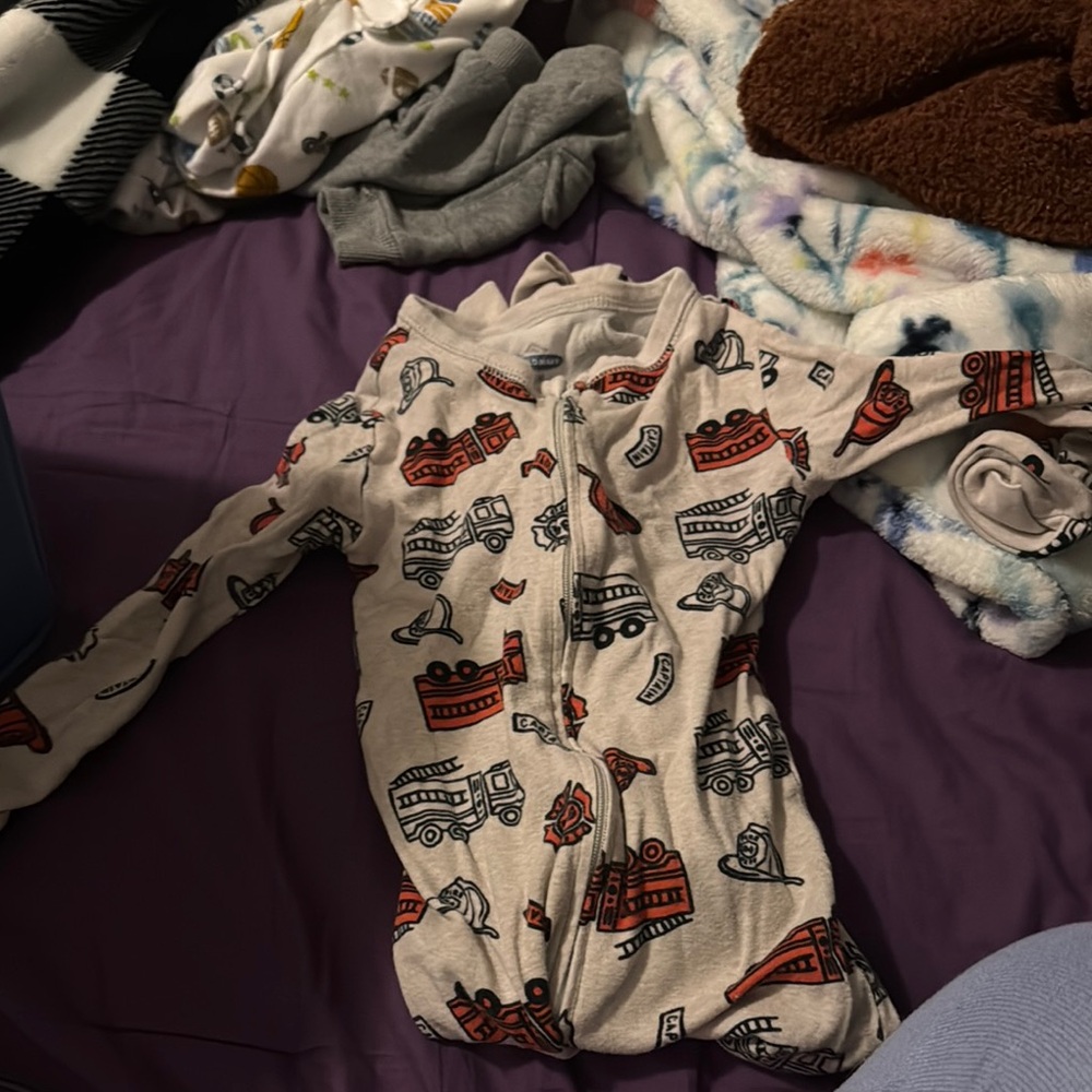 Baby Onesie with Red and Black Vehicle Print
